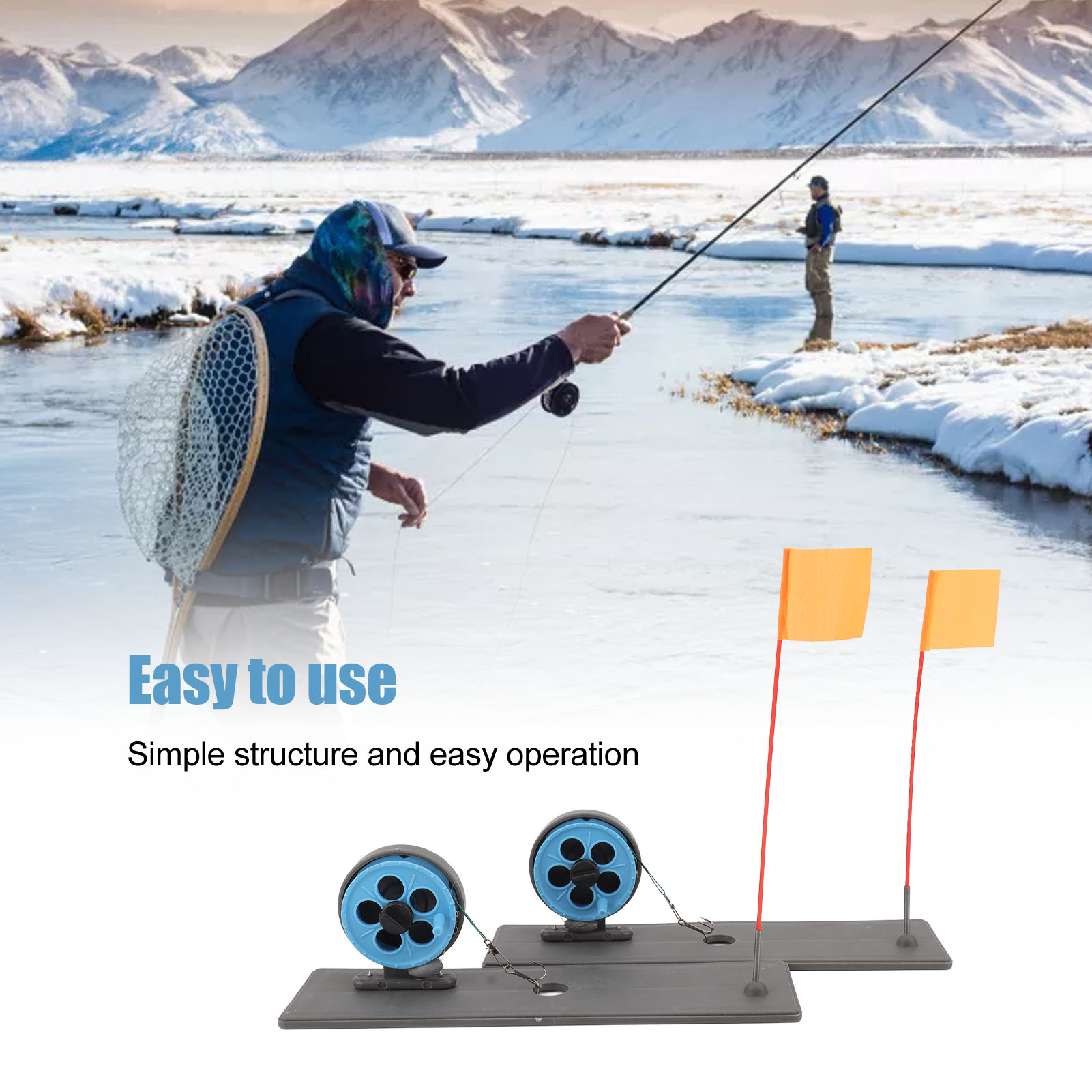 Ice Fishing Tip Up - 2 ชิ้น ที่ติดปลายคันเบ็ดตกปลาน้ำแข็งแบบมีธงบอกตำแหน่ง ลอยน้ำอัตโนมัติ มั่นคง พกพาสะดวก
